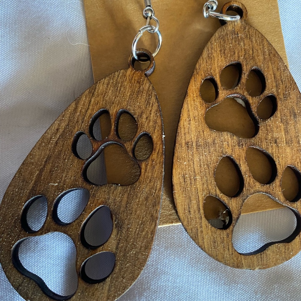 Wooden Paw print Earrings